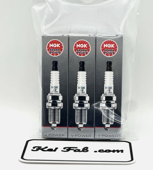 Three NGK V-Power spark plugs in packaging with a visible brand logo at the bottom.